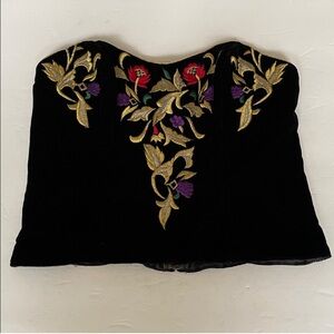 Vintage Natori Black Velvet Floral Embroidered Bustier/Corset Top Size
Small